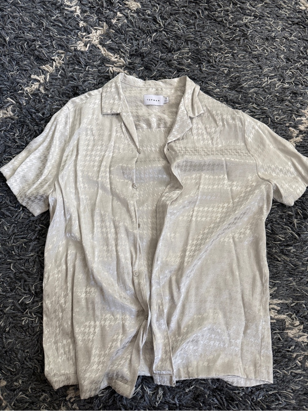 Topman Silver Houndstooth Silk Shirt